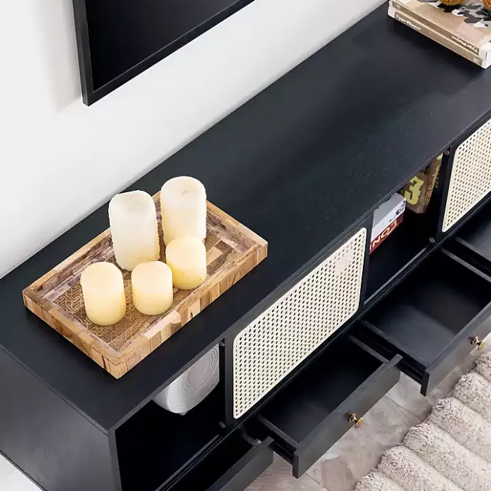 Hot Kirklands Home Matilda Midcentury Woven Cane Media Cabinet Black