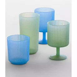 Sale Kirklands Home Matte Azure Ribbed Tall Glasses, Set of 6 Blue