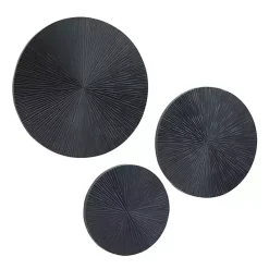 Hot Kirklands Home Matte Ribbed Sunburst Wall Plates, Set of 3 Black
