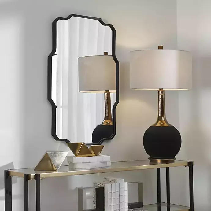 Discount Kirklands Home Matte Black Thin Linear Iron Frame Wall Mirror