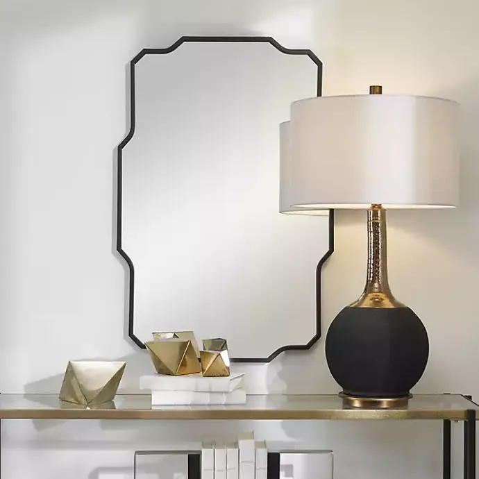 Discount Kirklands Home Matte Black Thin Linear Iron Frame Wall Mirror