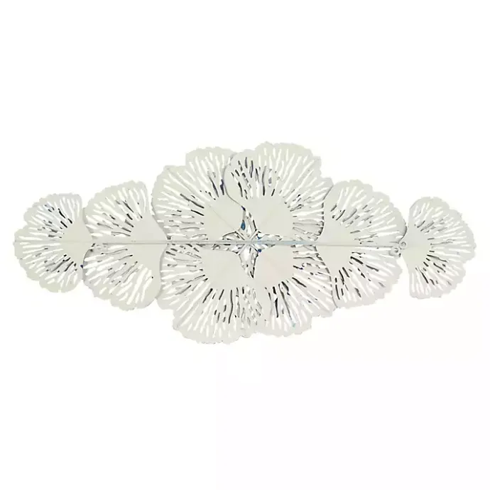 Discount Kirklands Home Matte and White Flowers Metal Wall Plaque Blue