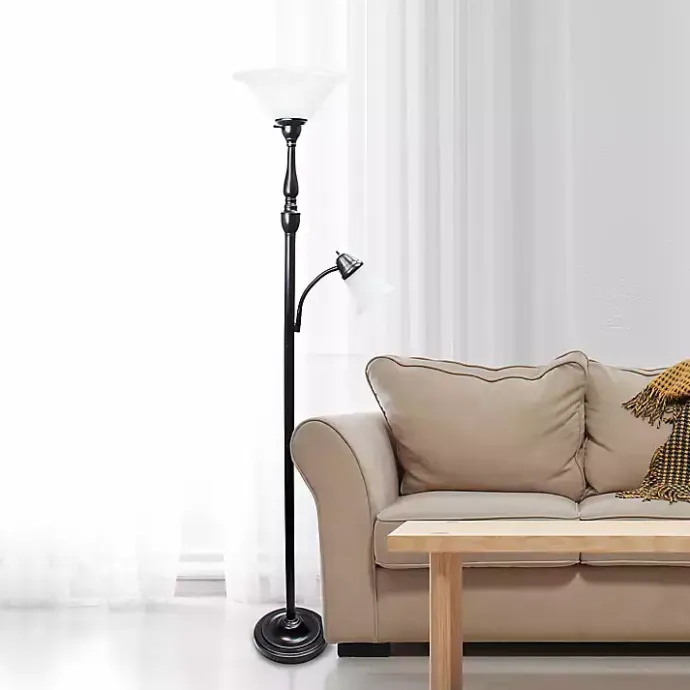 Sale Kirklands Home Matte Bronze and White Reading Arm Torchiere Brown