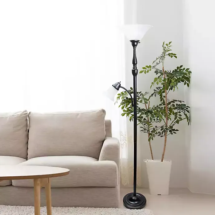 Sale Kirklands Home Matte Bronze and White Reading Arm Torchiere Brown