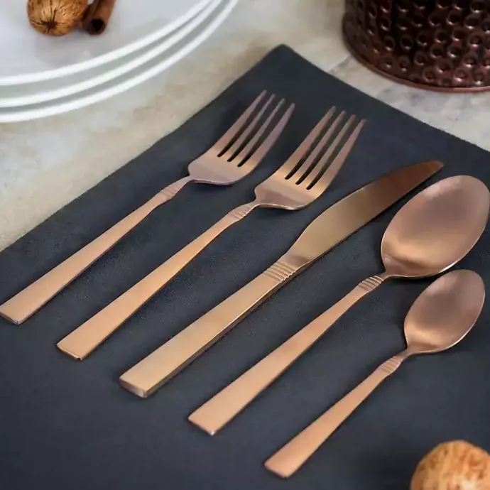Discount Kirklands Home Matte Rose Gold Rounded 20-pc. Flatware Set