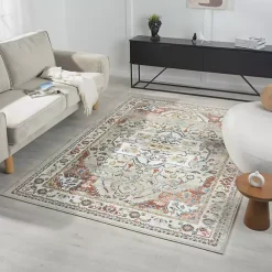 Kirklands Home Medallion Rust Area Rug, 5x7 Ivory