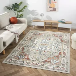 Kirklands Home Medallion Rust Area Rug, 5x7 Ivory