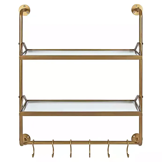 Best Kirklands Home Merit Gold Metal Wall Shelf with Hooks