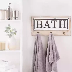 Hot Kirklands Home Metal and Wood Bath Sign with Hooks