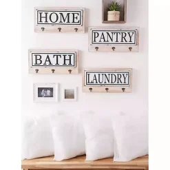 Hot Kirklands Home Metal and Wood Bath Sign with Hooks