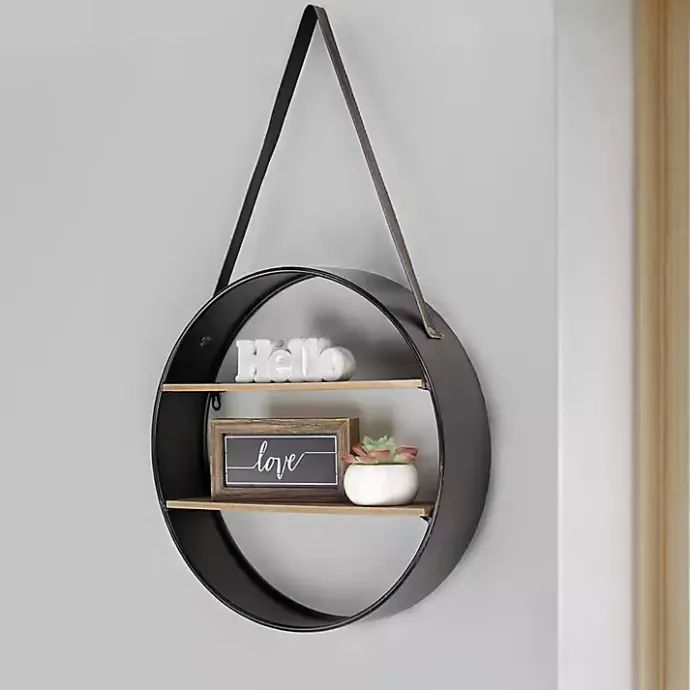 Online Kirklands Home Metal Circle Wall Shelf with Leather Strap
