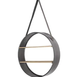 Online Kirklands Home Metal Circle Wall Shelf with Leather Strap