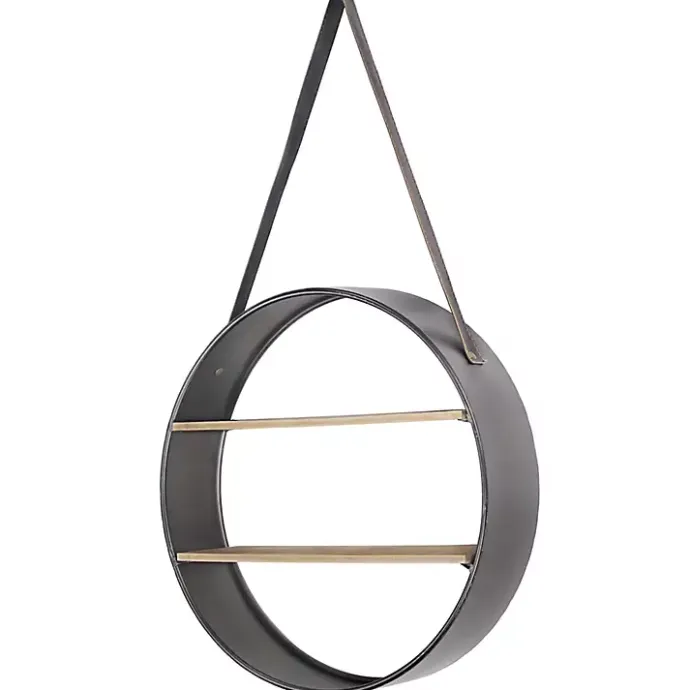 Online Kirklands Home Metal Circle Wall Shelf with Leather Strap