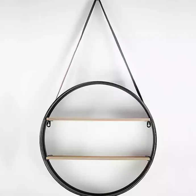 Online Kirklands Home Metal Circle Wall Shelf with Leather Strap