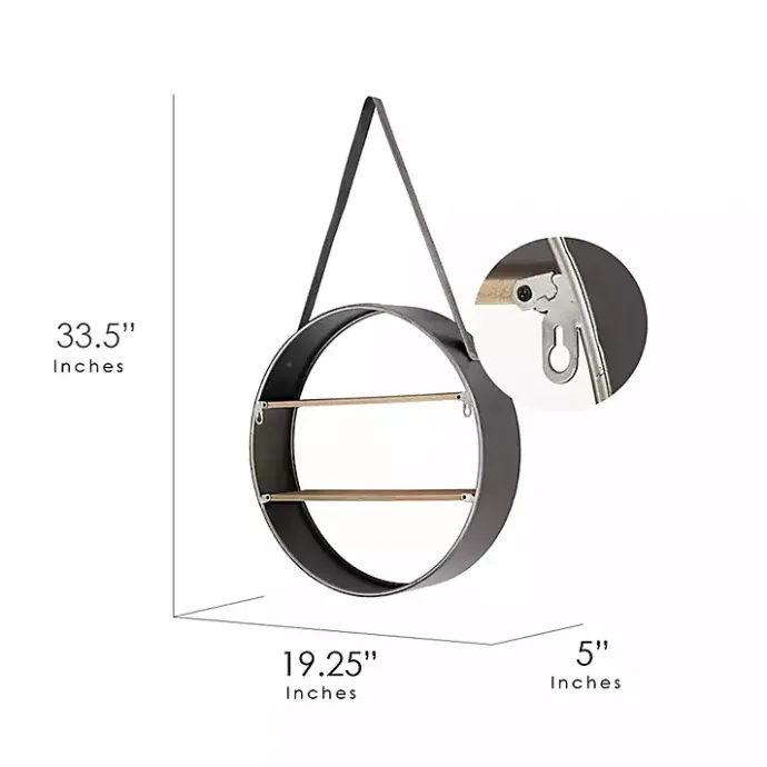 Online Kirklands Home Metal Circle Wall Shelf with Leather Strap