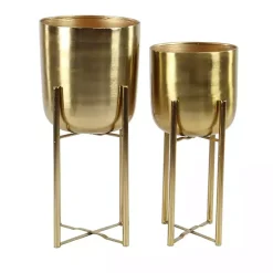 New Kirklands Home Metallic Planters with Stands, Set of 2 Gold