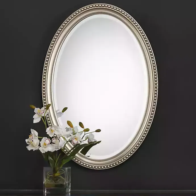 Discount Kirklands Home Metallic Silver Beaded Edge Oval Mirror