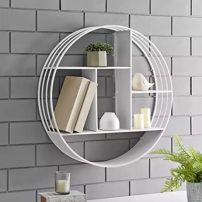 New Kirklands Home Metallic Metal Circular Frame Wall Shelf White
