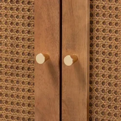 Online Kirklands Home Mid-Century Modern Rattan Walnut Cabinet Brown