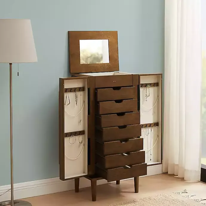 Sale Kirklands Home Mid-Century Modern Walnut Jewelry Armoire Brown