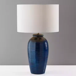 Outlet Kirklands Home Midnight Ribbed Alexis Table Lamp Blue