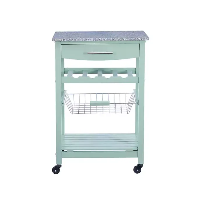 Online Kirklands Home Mint Rolling Kitchen Cart with Granite Top Green
