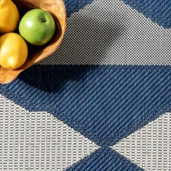 Kirklands Home Mitchell Blue Geo Diamonds Outdoor Rug, 5x8