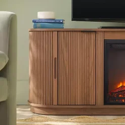 Discount Kirklands Home Mocha Reeded Fireplace Media Cabinet Brown