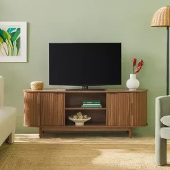 Kirklands Home Mocha Wood Reeded Oval TV Stand Brown