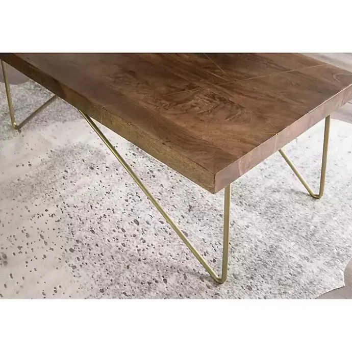 Kirklands Home Modern Mango Wood Brass Coffee Table Brown