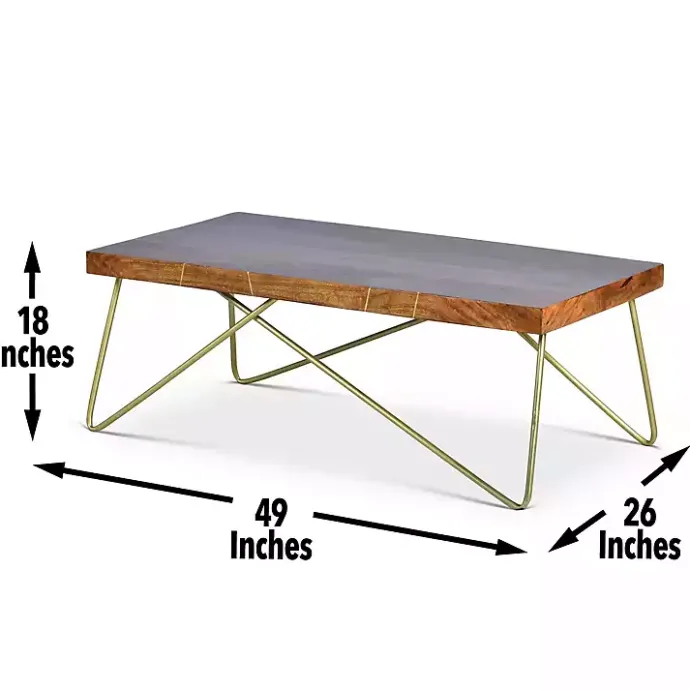 Kirklands Home Modern Mango Wood Brass Coffee Table Brown