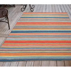 New Kirklands Home Multi Dhurri Stripe Indoor/Outdoor Area Rug, 5x7