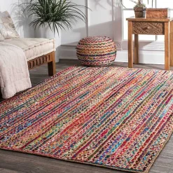 Discount Kirklands Home -Color Braided Jute and Cotton Area Rug, 5x8 Multi