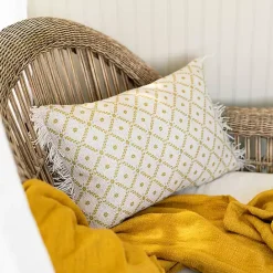 Kirklands Home Mustard Geometric Floral Indoor/Outdoor Pillow