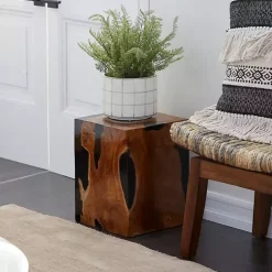 Clearance Kirklands Home Natural Abstract Teak Wood Grain Accent Table Brown