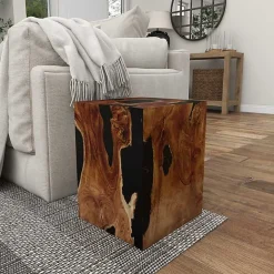 Clearance Kirklands Home Natural Abstract Teak Wood Grain Accent Table Brown