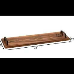 New Kirklands Home Natural Acacia Long Tray with Handles Brown