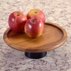 Online Kirklands Home Natural Acacia Wood Cake Stand with Black Base