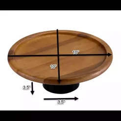 Online Kirklands Home Natural Acacia Wood Cake Stand with Black Base