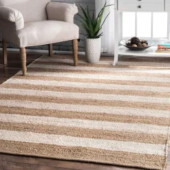 Kirklands Home Natural and White Striped Felix Area Rug, 7x9