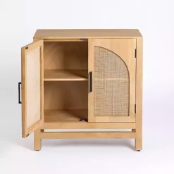 Outlet Kirklands Home Natural Arch Cane and Wood Cabinet Tan