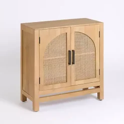Outlet Kirklands Home Natural Arch Cane and Wood Cabinet Tan