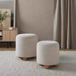 Kirklands Home Natural Bacci Nesting Ottomans, Set of 2 Tan