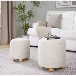 Kirklands Home Natural Bacci Nesting Ottomans, Set of 2 Tan