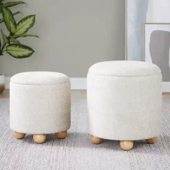Kirklands Home Natural Bacci Nesting Ottomans, Set of 2 Tan