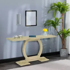 Kirklands Home Natural Barnwood Circular Pedestal Console Table Tan