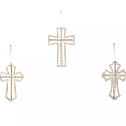 Outlet Kirklands Home Natural Beaded Wood Cross Wall Plaques, Set of 3 Tan