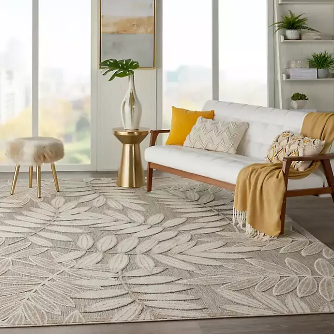 New Kirklands Home Natural Botanical Leaves Outdoor Area Rug, 9x13