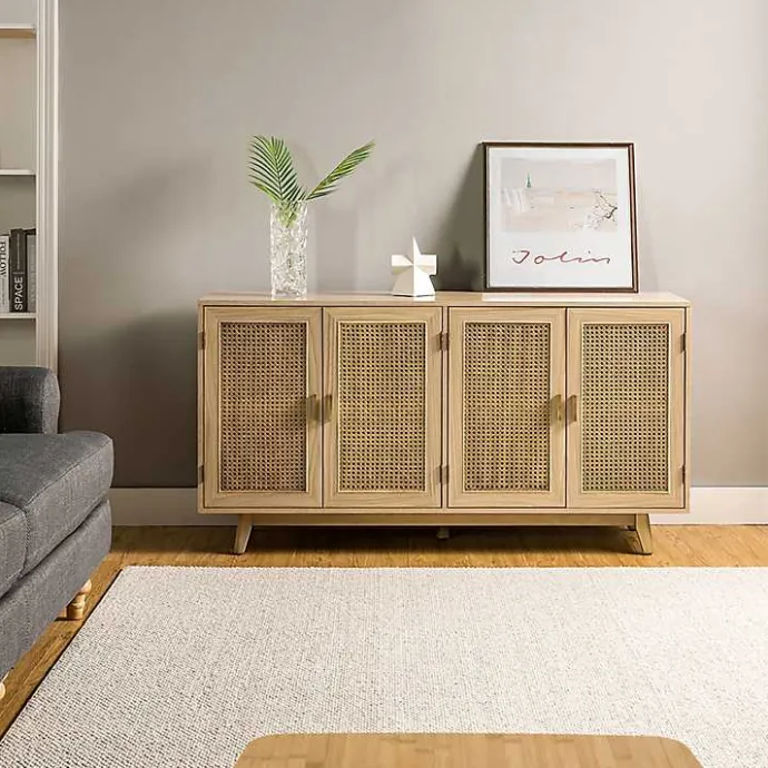 Clearance Kirklands Home Natural Cane Wood Storage Media Cabinet Tan