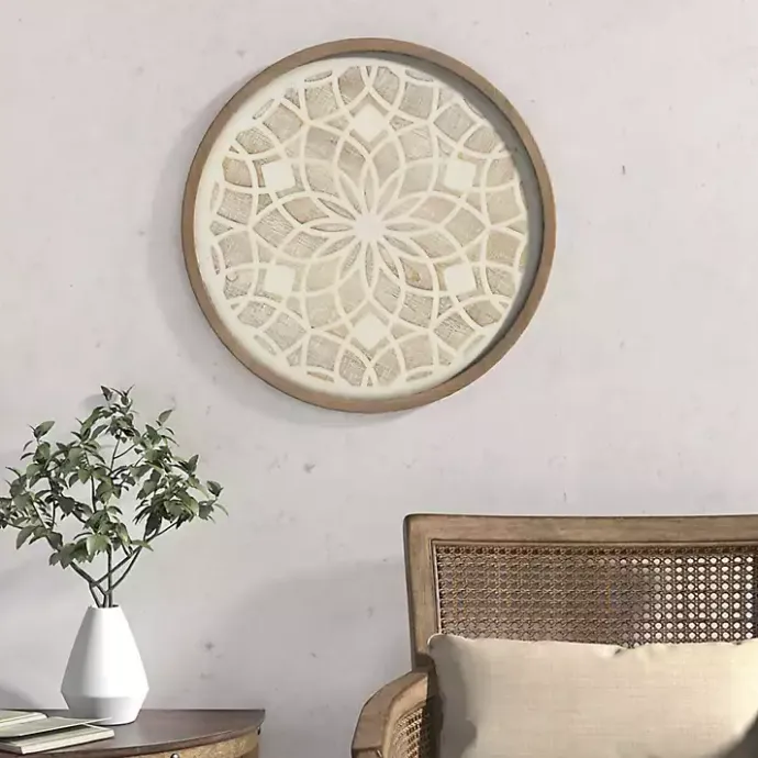 Online Kirklands Home Natural Carved Wood Medallion Round Wall Plaque Tan